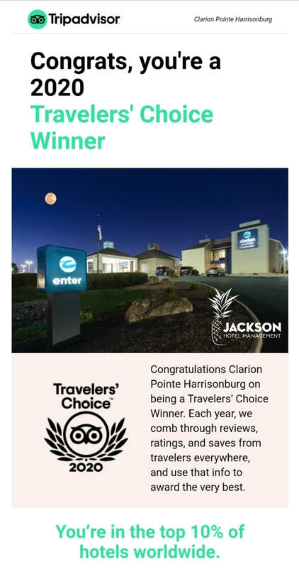 Clarion Pointe Harrisonburg earns a TripAdvisor 2020 Travelers' Choice award
