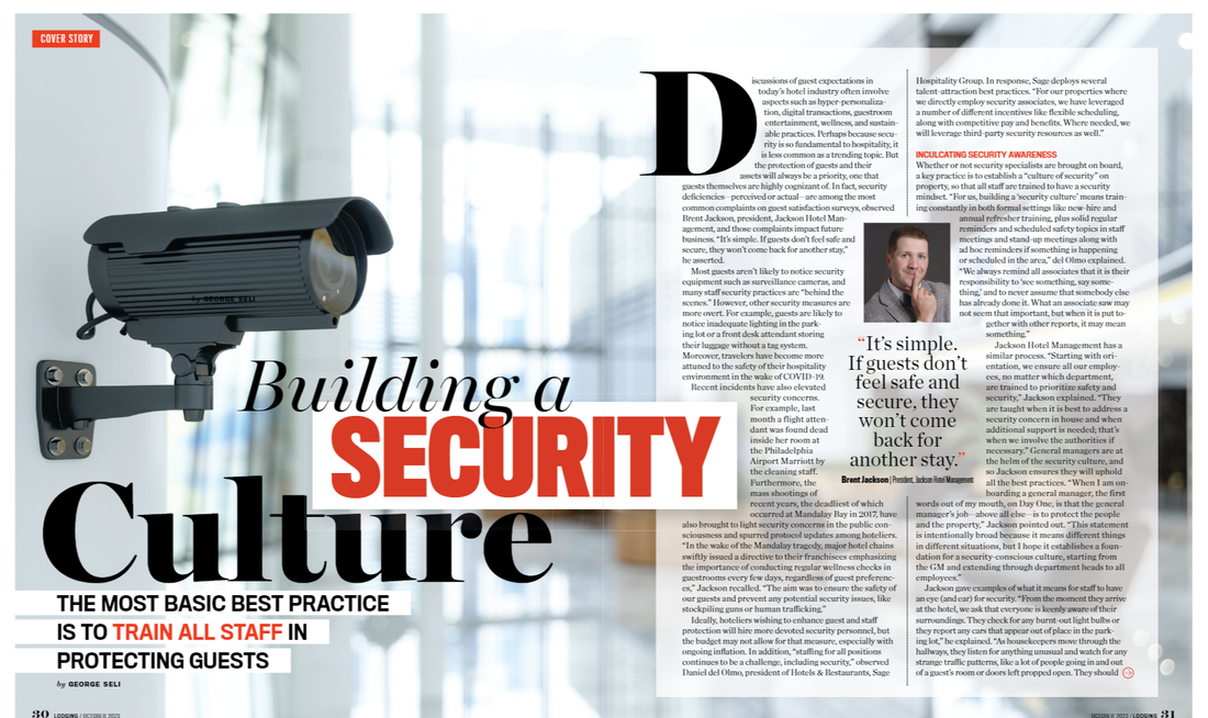 screen capture of the article in LODGING - Building a security culture article - October 2023