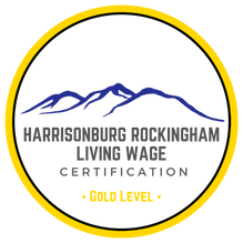 Logo denoting Gold Level certification from the Harrisonburg Rockingham Living Wage Certification program